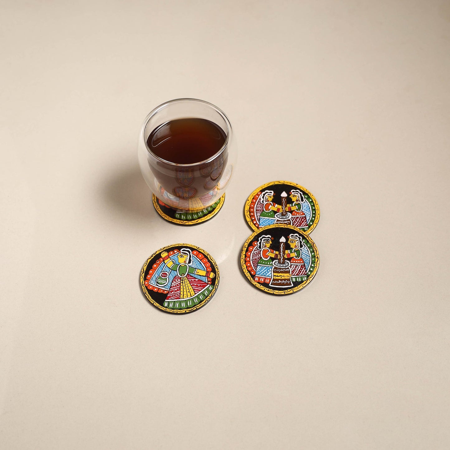 Tikuli art handpainted wooden coasters (set of 4) 06