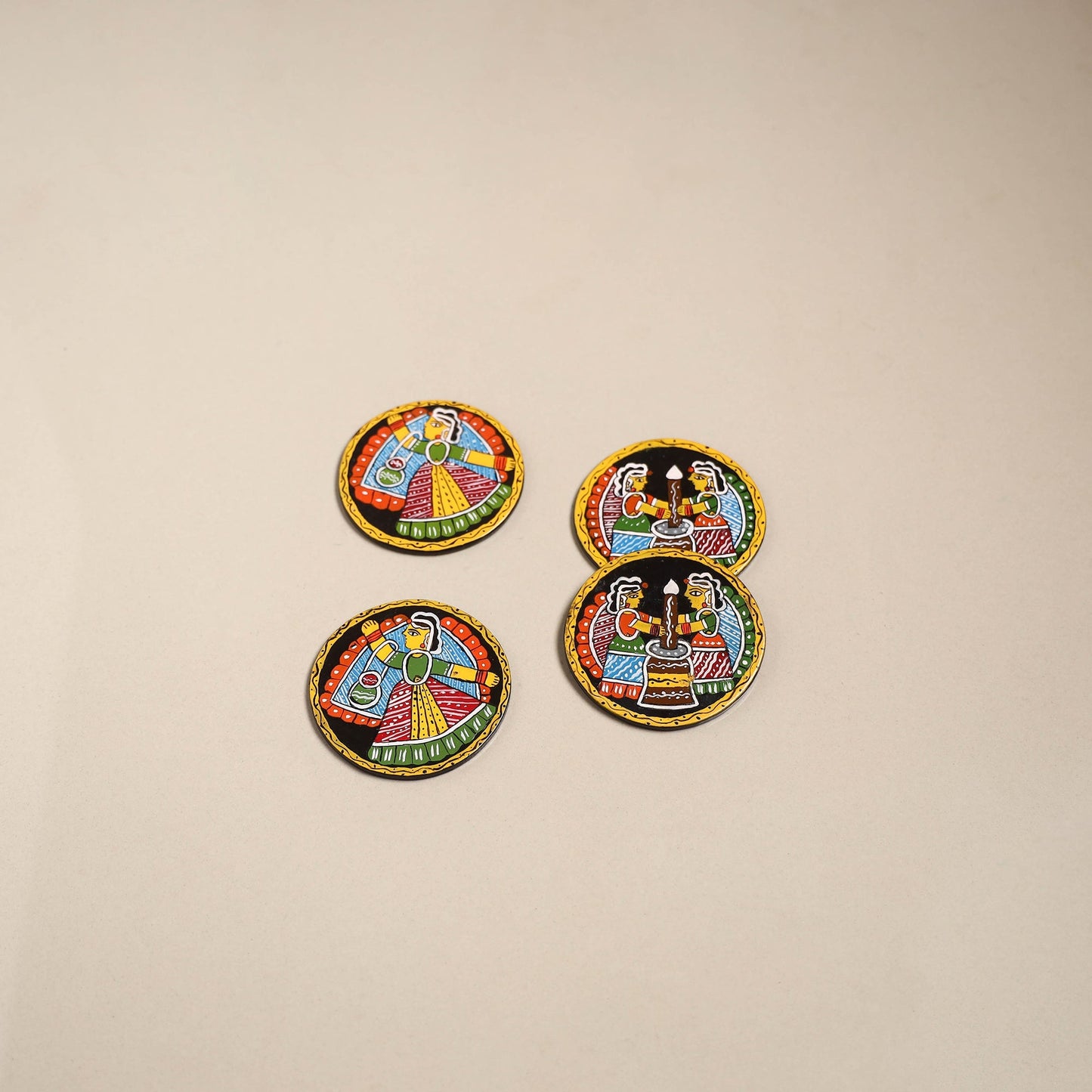 Tikuli art handpainted wooden coasters (set of 4) 06