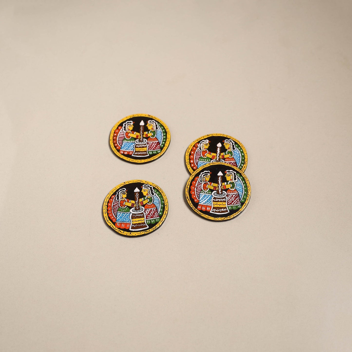 Tikuli art handpainted wooden coasters (set of 4) 07