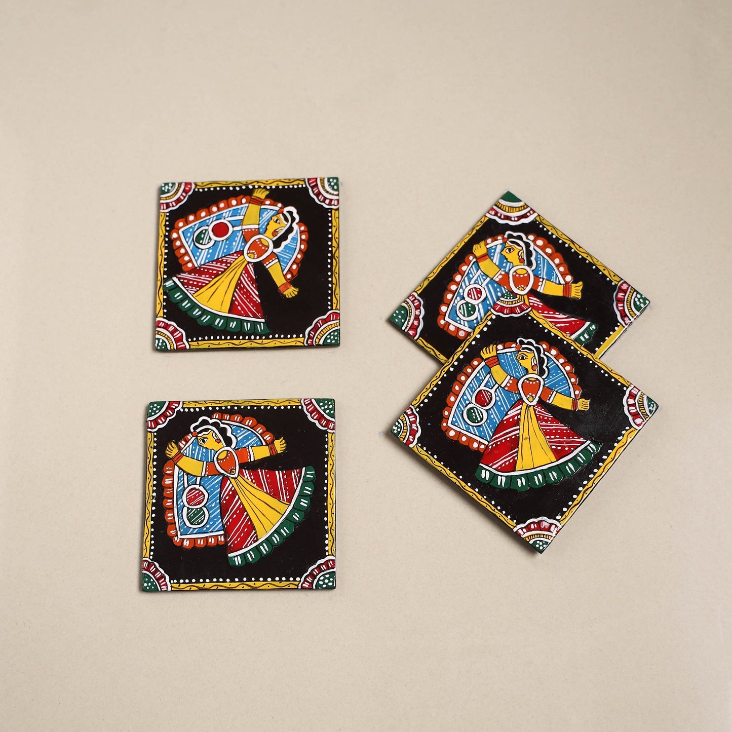 Tikuli art handpainted wooden coasters (set of 4) 08