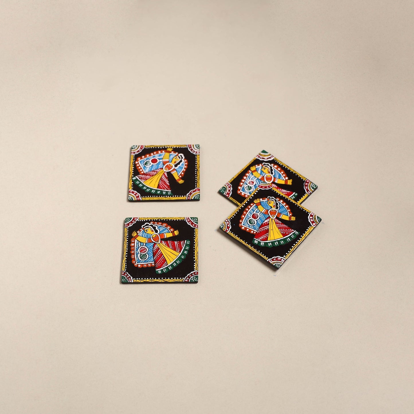 Tikuli art handpainted wooden coasters (set of 4) 08