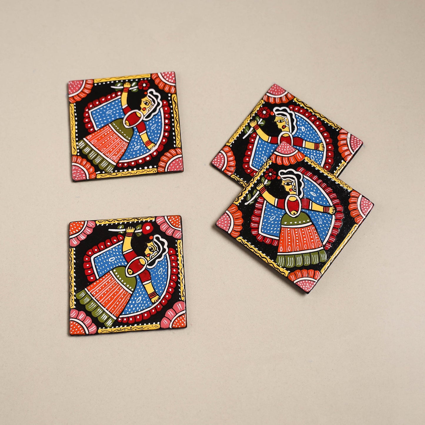 Tikuli art handpainted wooden coasters (set of 4) 09