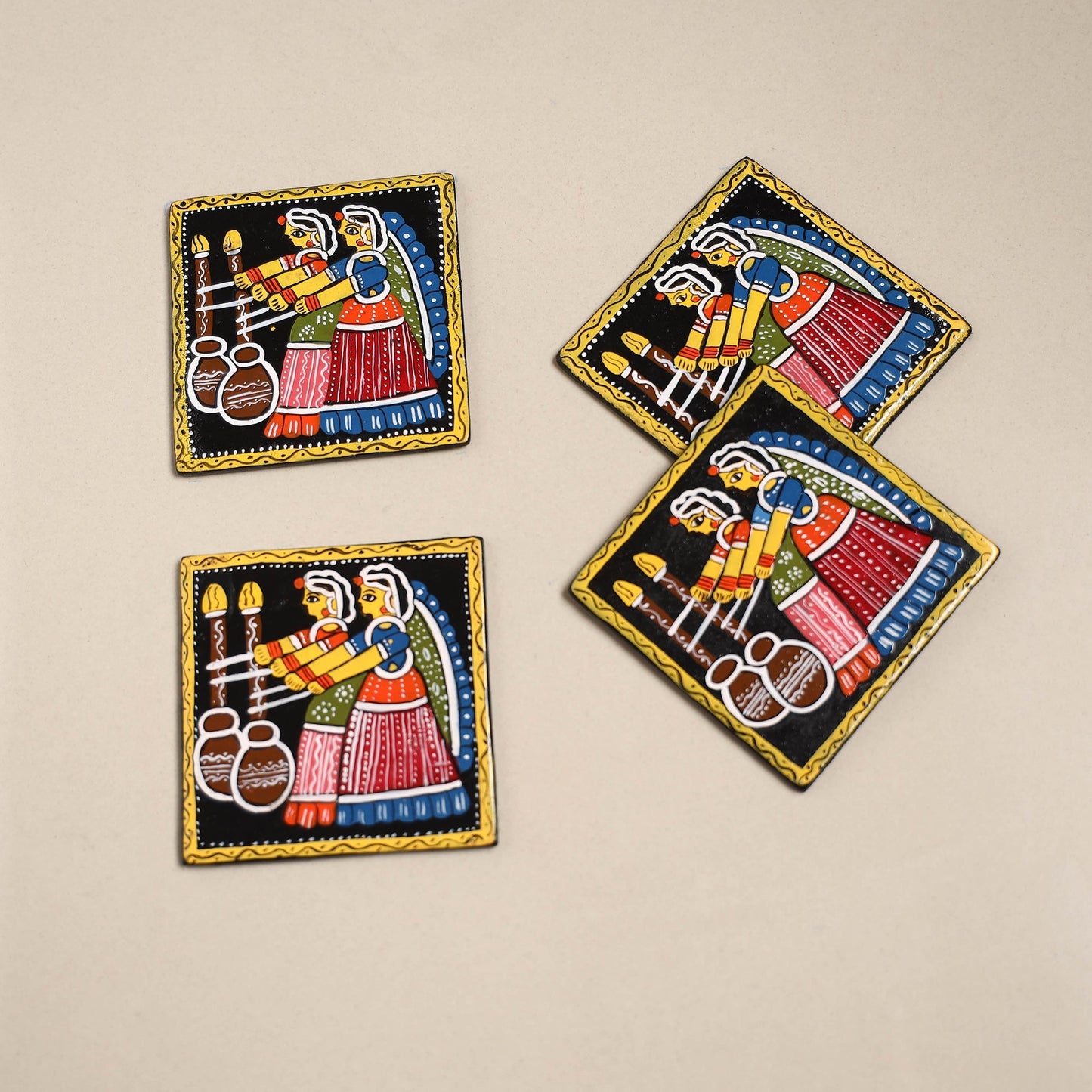 Tikuli art handpainted wooden coasters (set of 4) 11