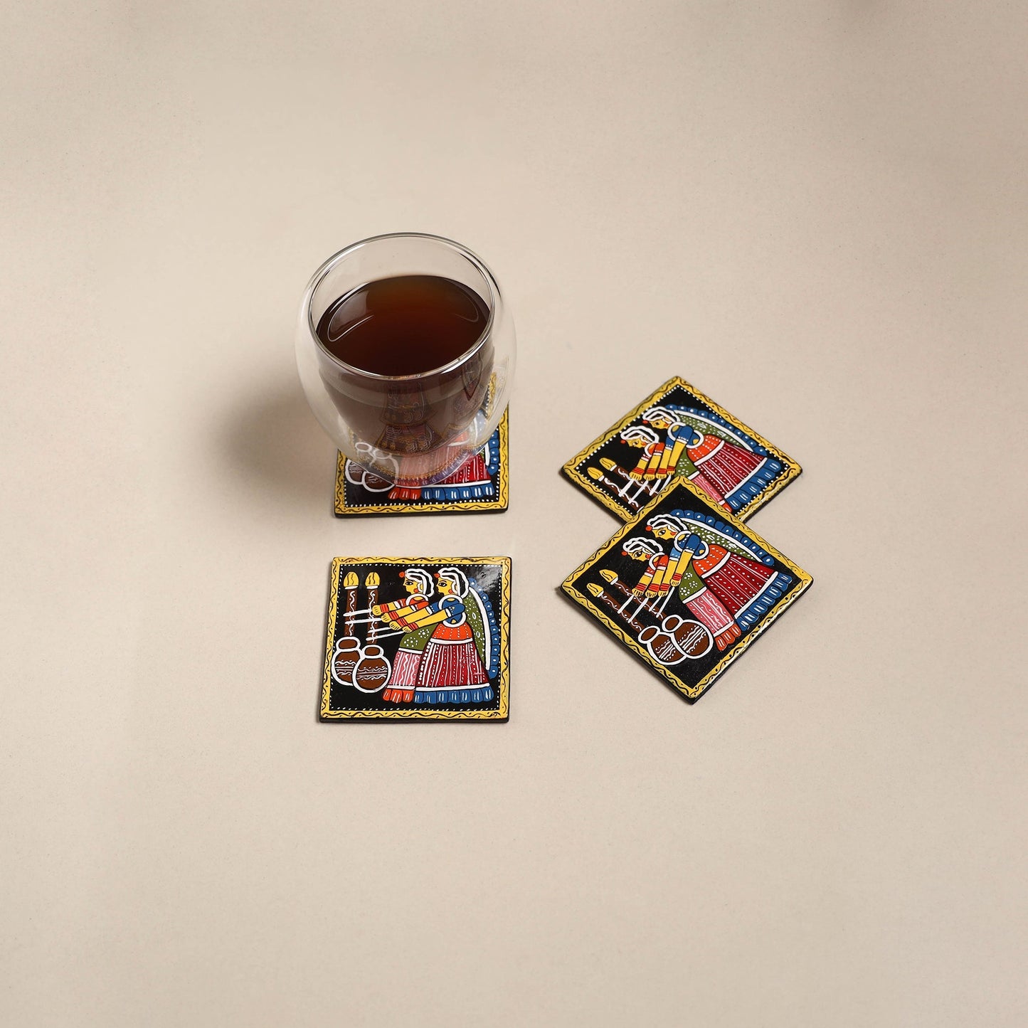 Tikuli art handpainted wooden coasters (set of 4) 11