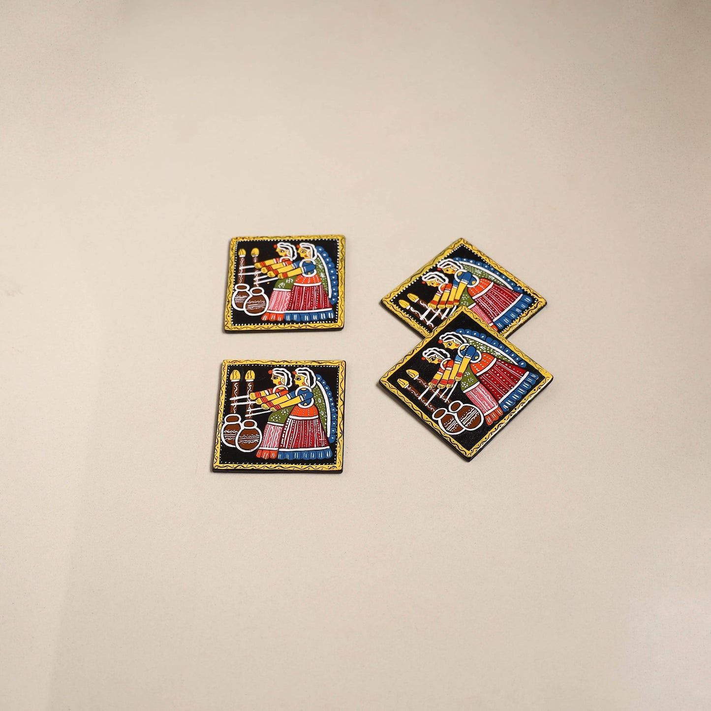 Tikuli art handpainted wooden coasters (set of 4) 11