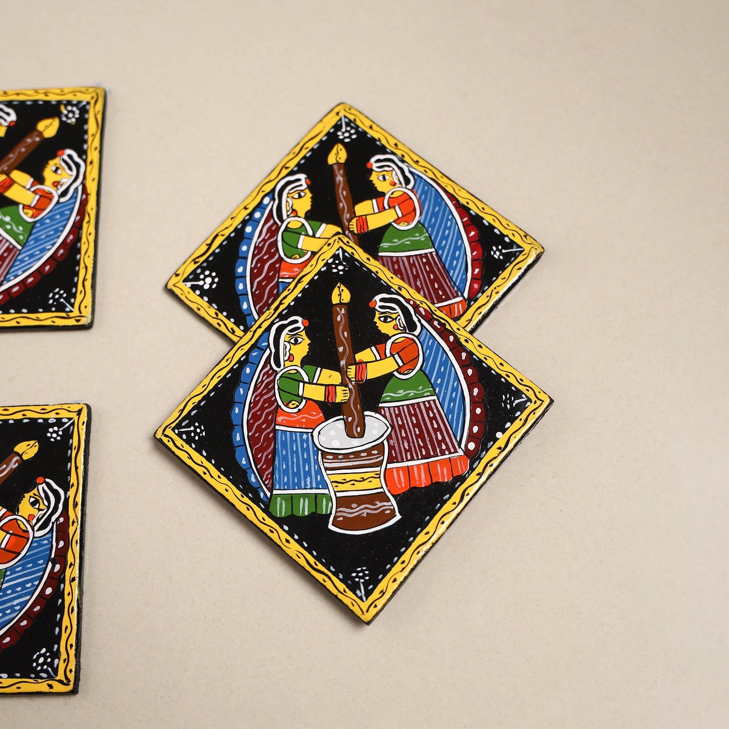 Tikuli art handpainted wooden coasters (set of 4) 14