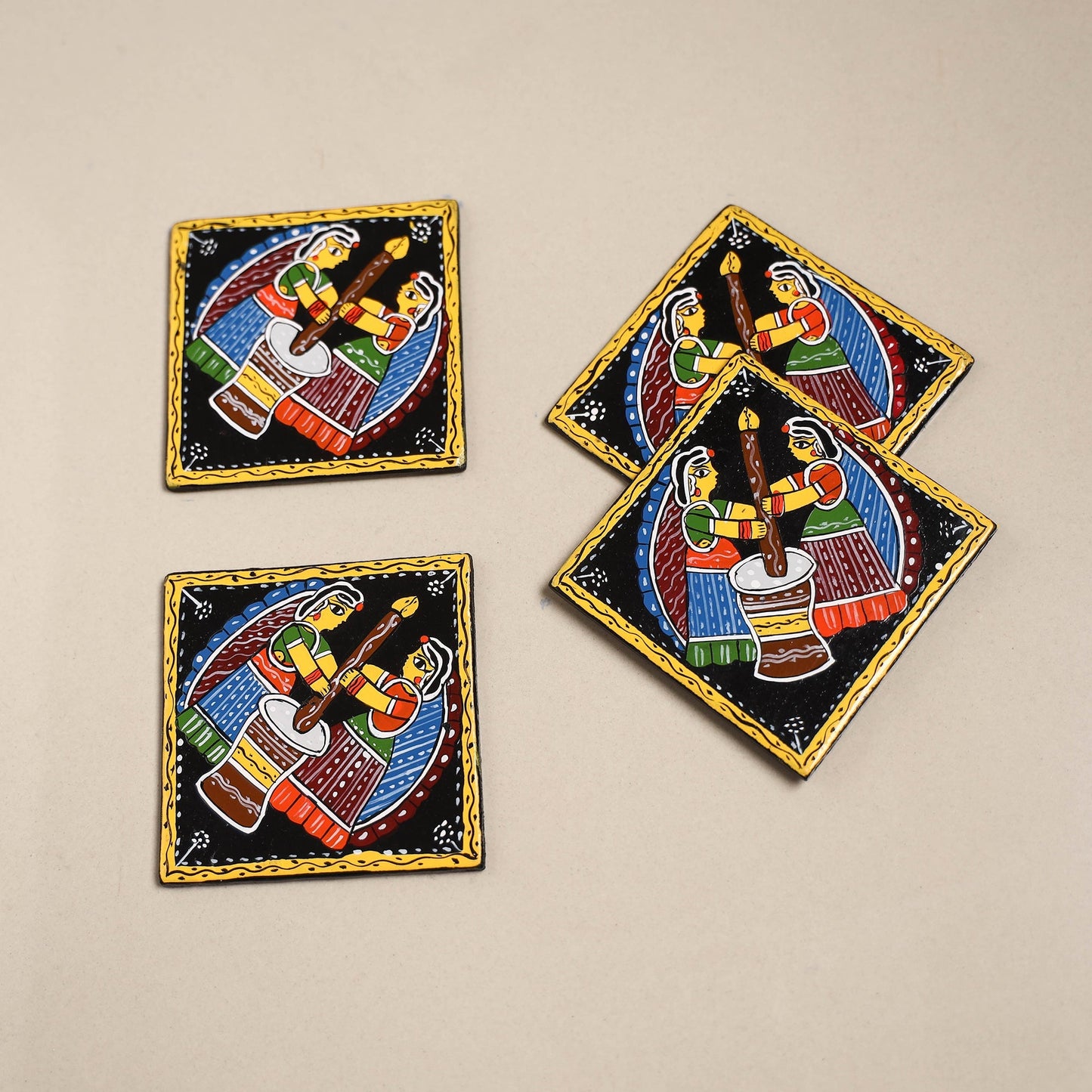 Tikuli art handpainted wooden coasters (set of 4) 14
