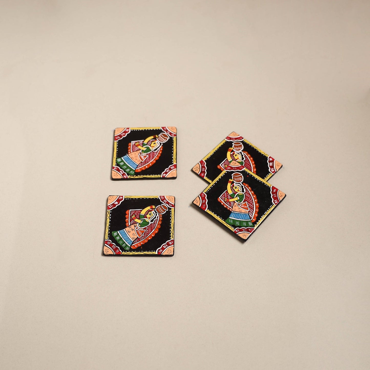 Tikuli art handpainted wooden coasters (set of 4) 15