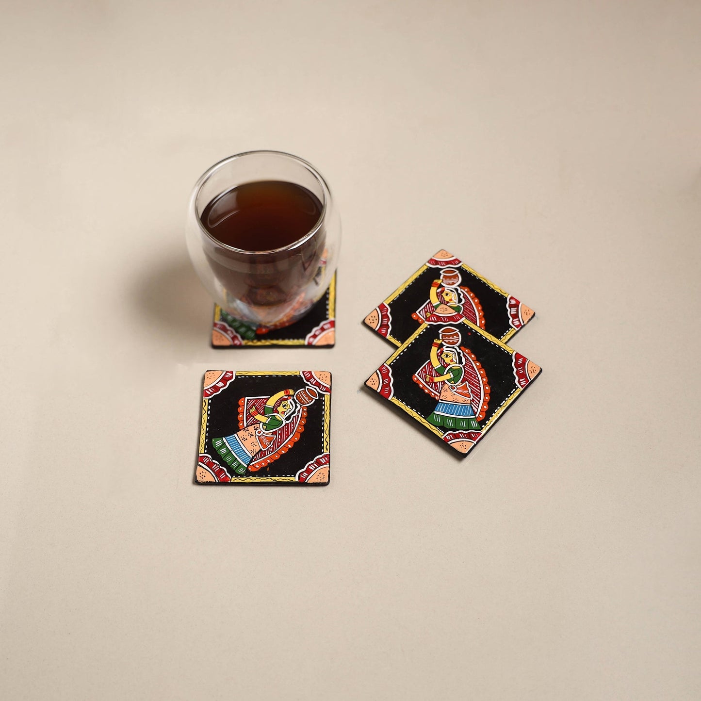 Tikuli art handpainted wooden coasters (set of 4) 15