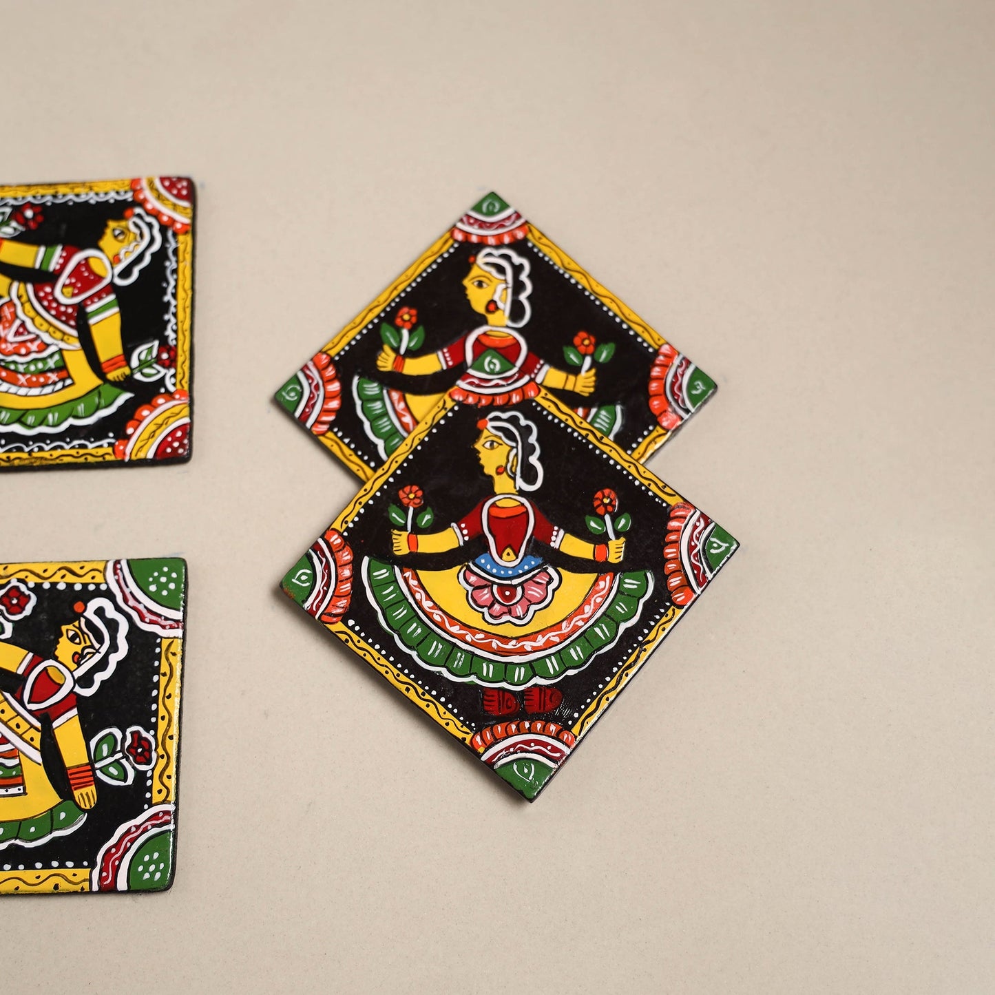 Tikuli art handpainted wooden coasters (set of 4) 16