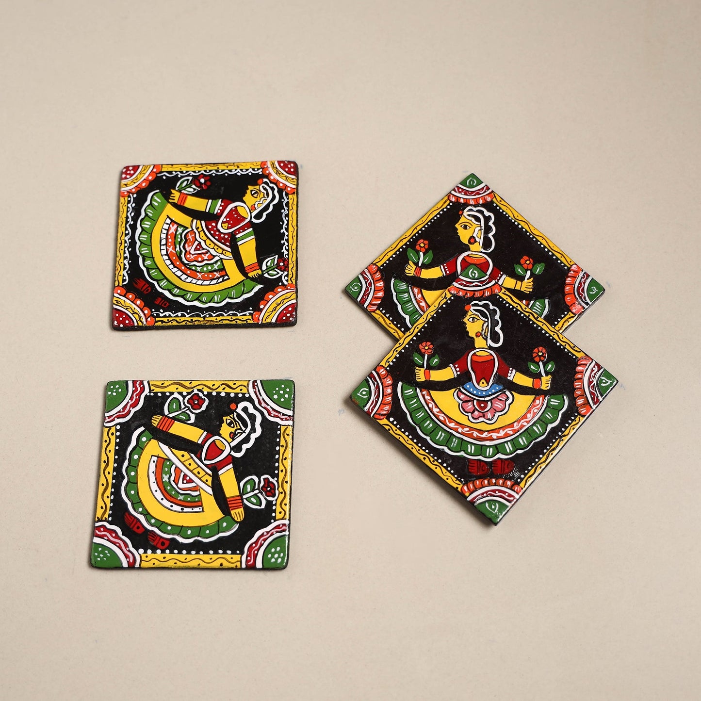 Tikuli art handpainted wooden coasters (set of 4) 16