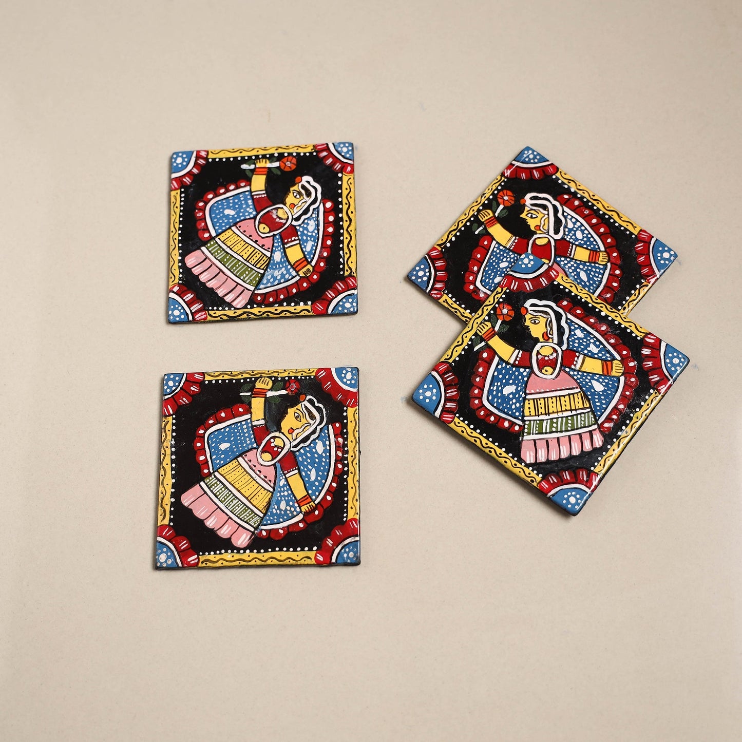 Tikuli art handpainted wooden coasters (set of 4) 17