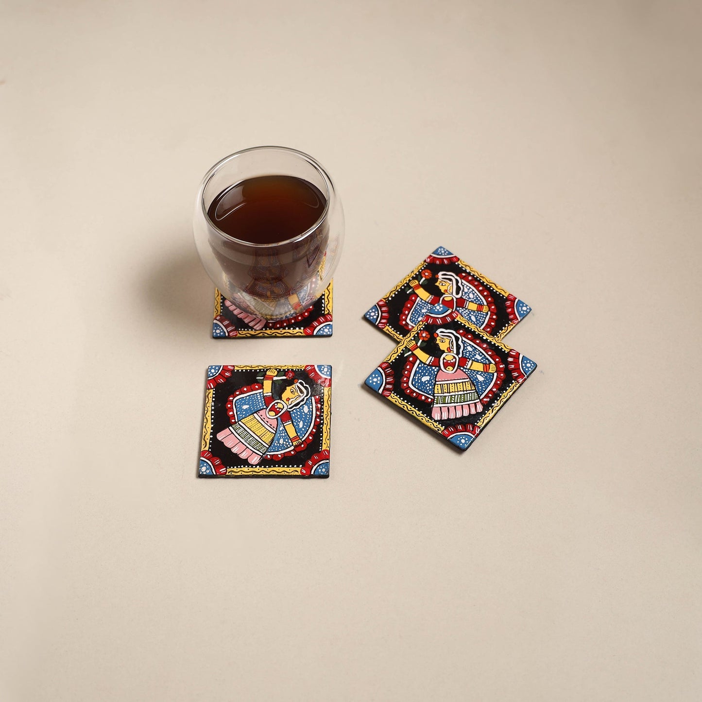 Tikuli art handpainted wooden coasters (set of 4) 17