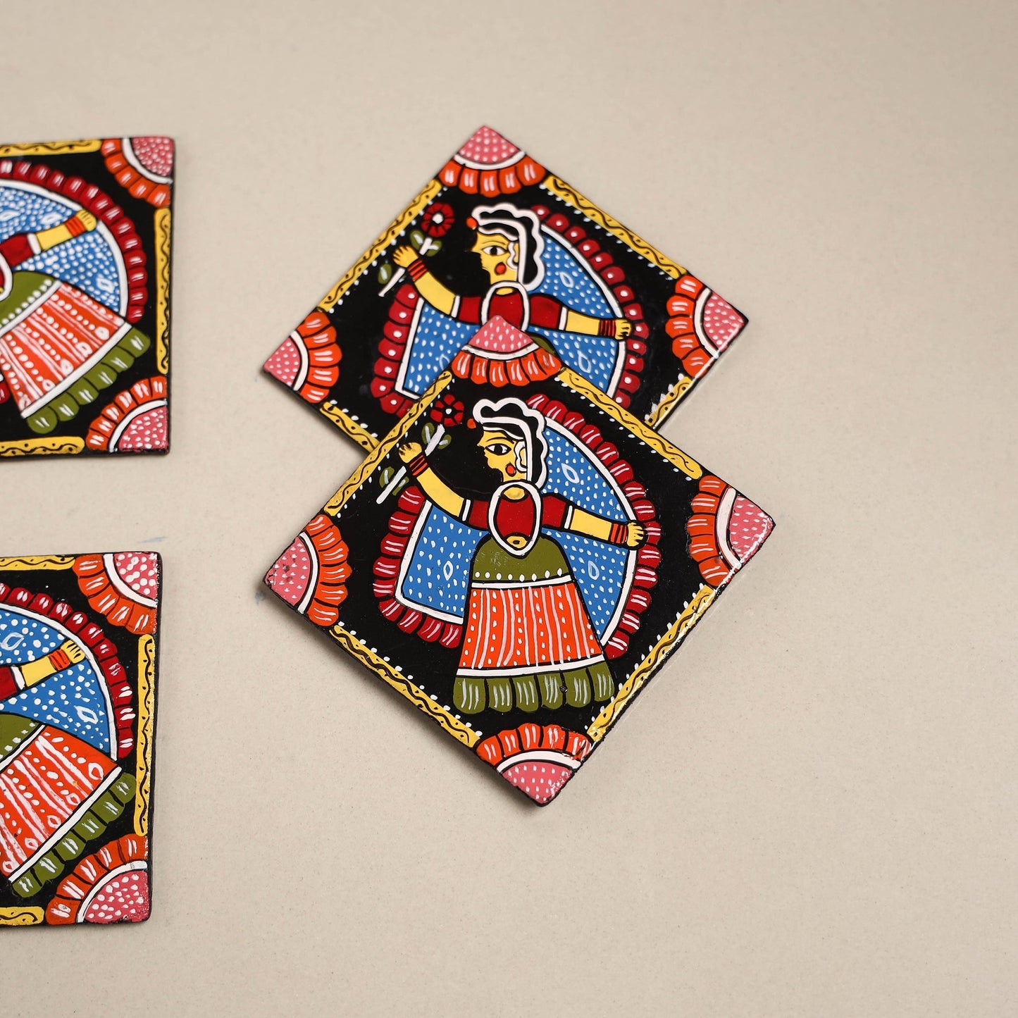 Tikuli art handpainted wooden coasters (set of 4) 18