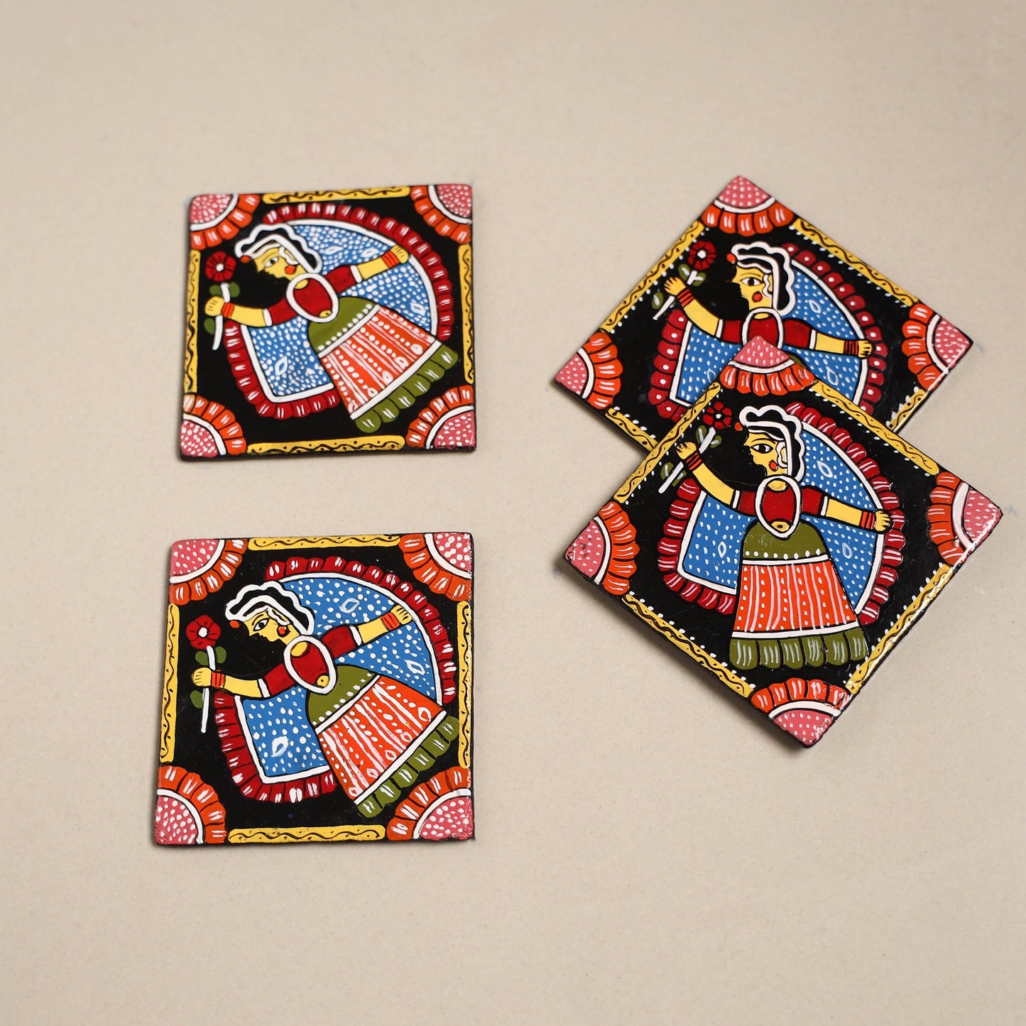 Tikuli art handpainted wooden coasters (set of 4) 18