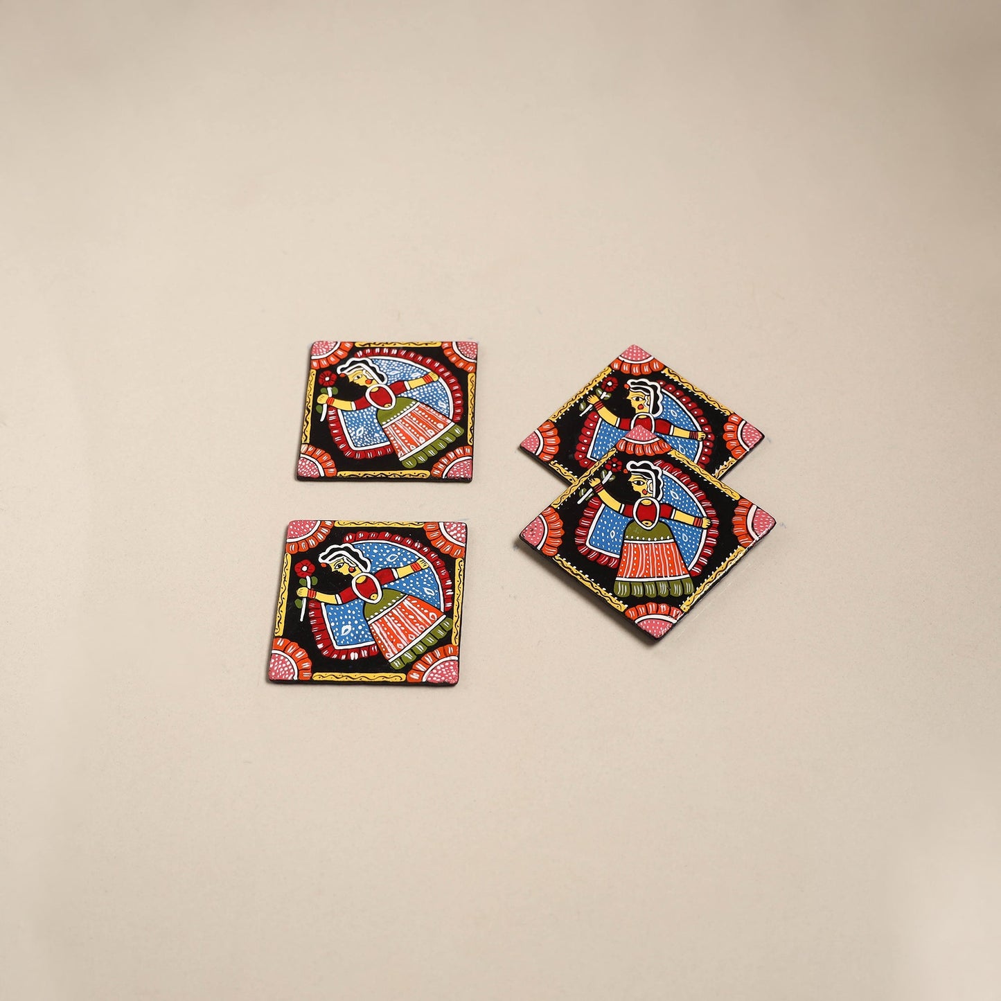 Tikuli art handpainted wooden coasters (set of 4) 18