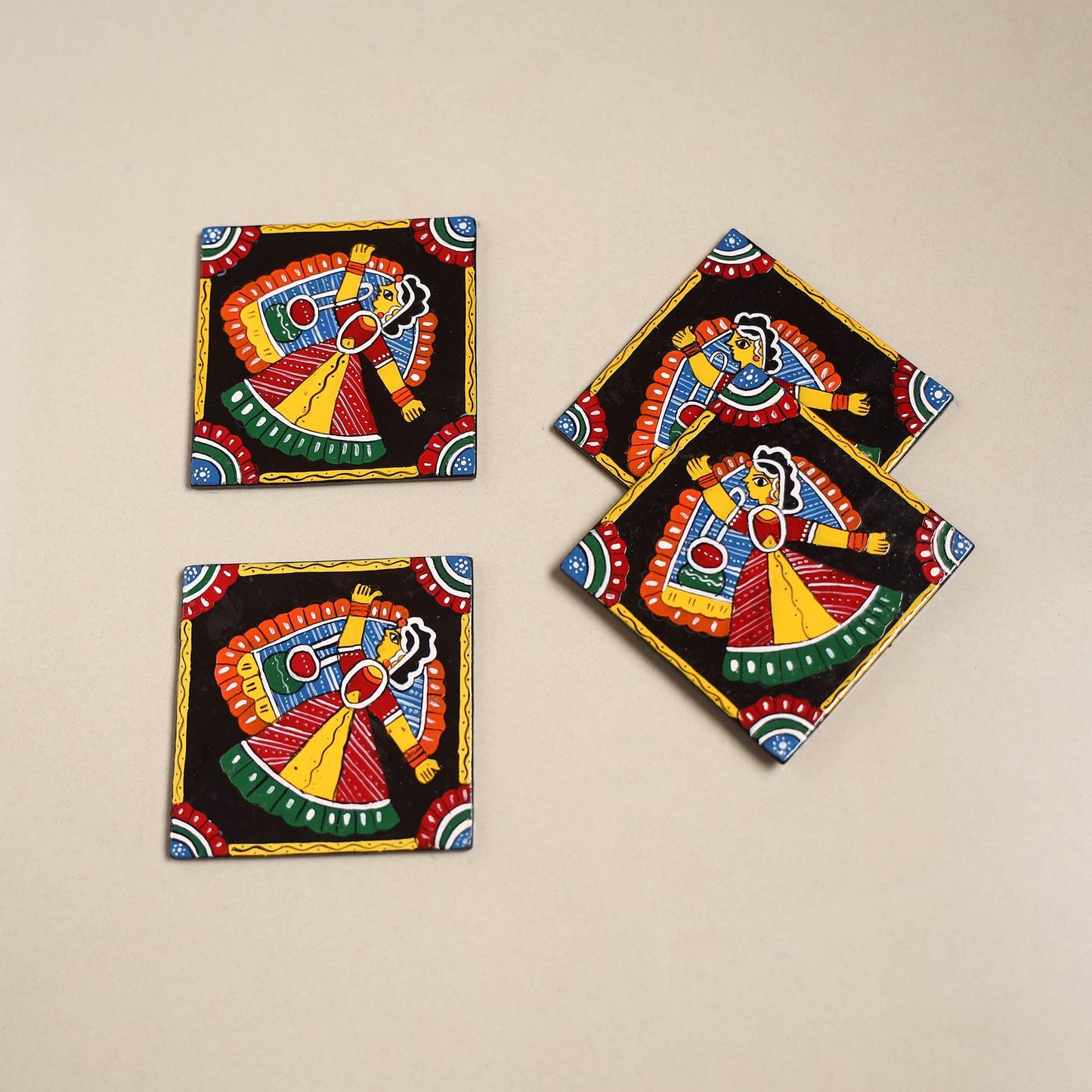 Tikuli art handpainted wooden coasters (set of 4) 20