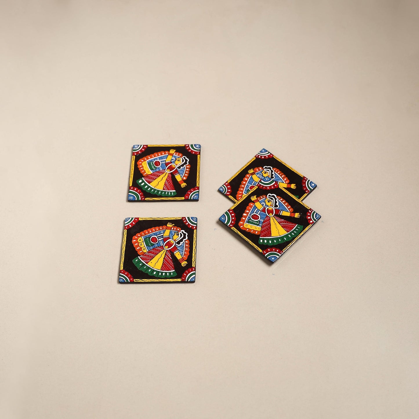 Tikuli art handpainted wooden coasters (set of 4) 20