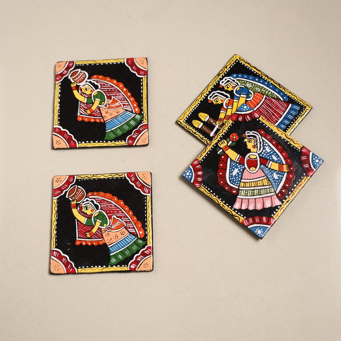 Tikuli art handpainted wooden coasters (set of 4) 21