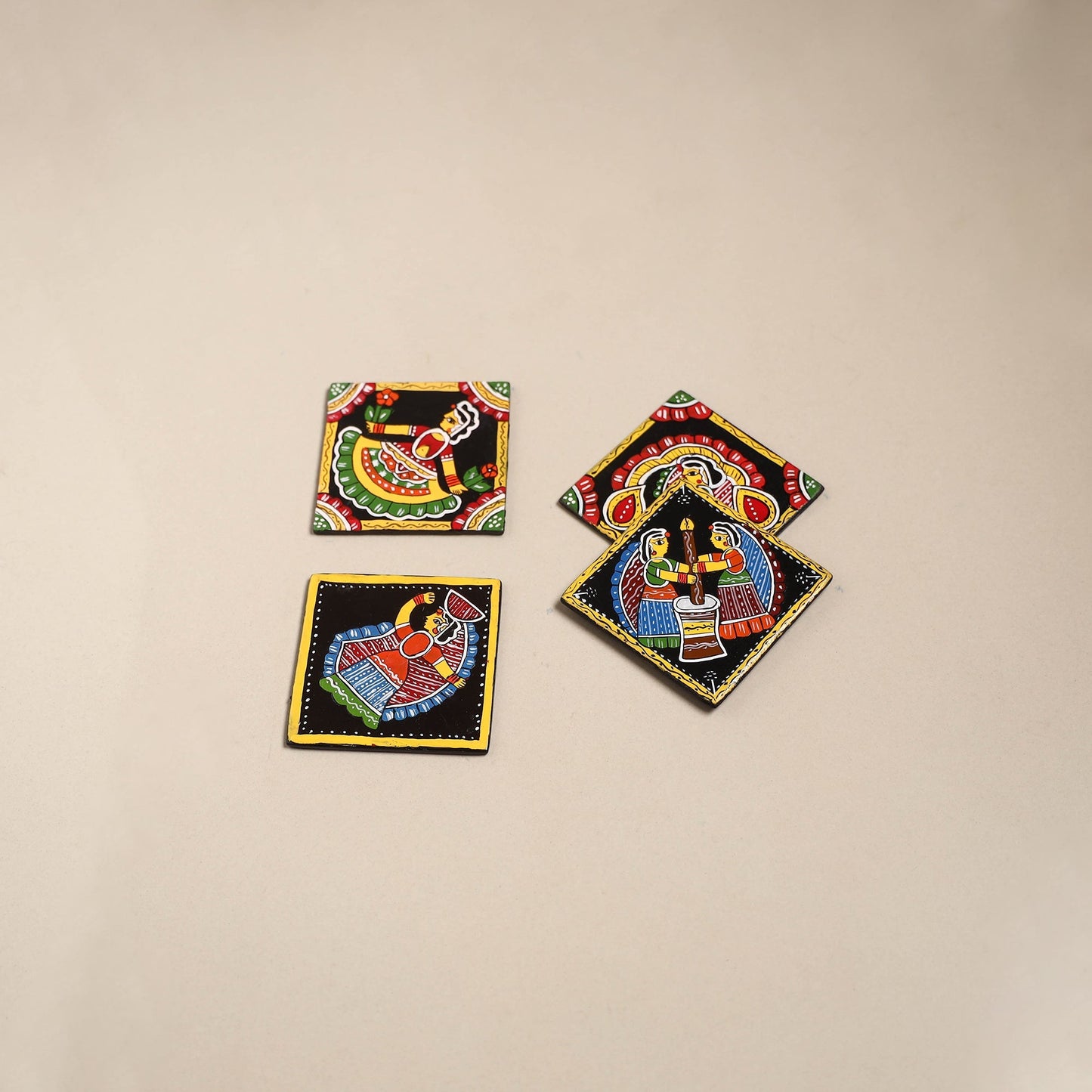 Tikuli art handpainted wooden coasters (set of 4) 23