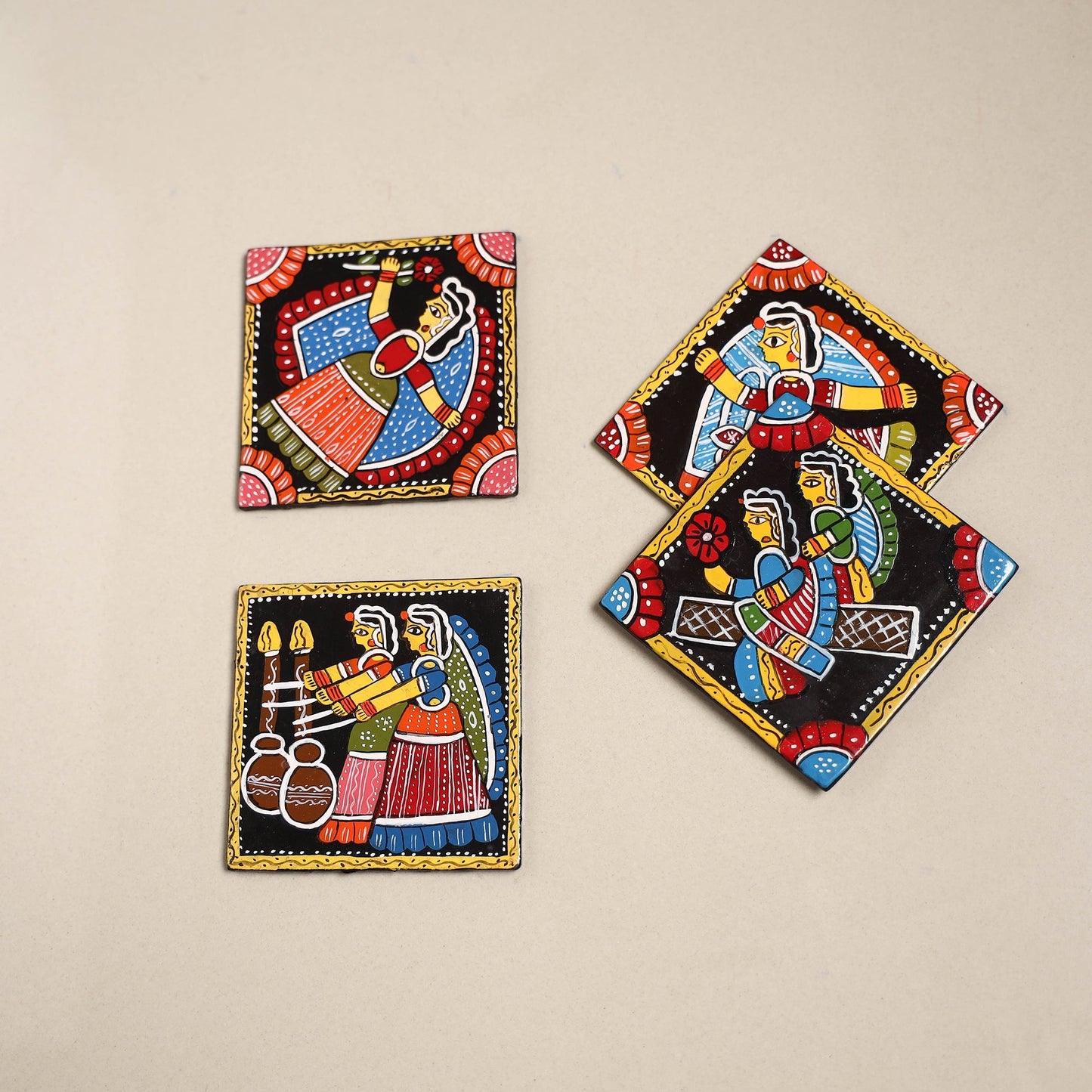Tikuli art handpainted wooden coasters (set of 4) 25