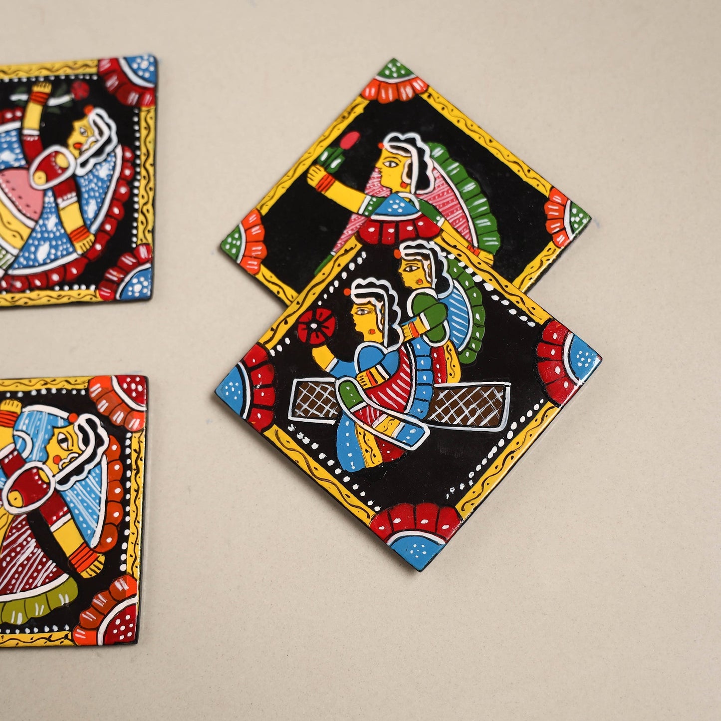 Tikuli art handpainted wooden coasters (set of 4) 27