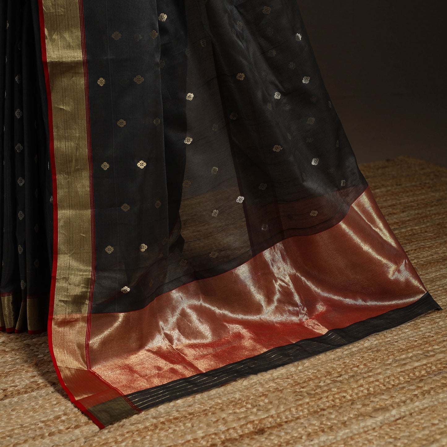 Black - traditional buta handloom zari work chanderi silk