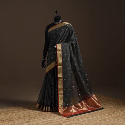Black - traditional buta handloom zari work chanderi silk