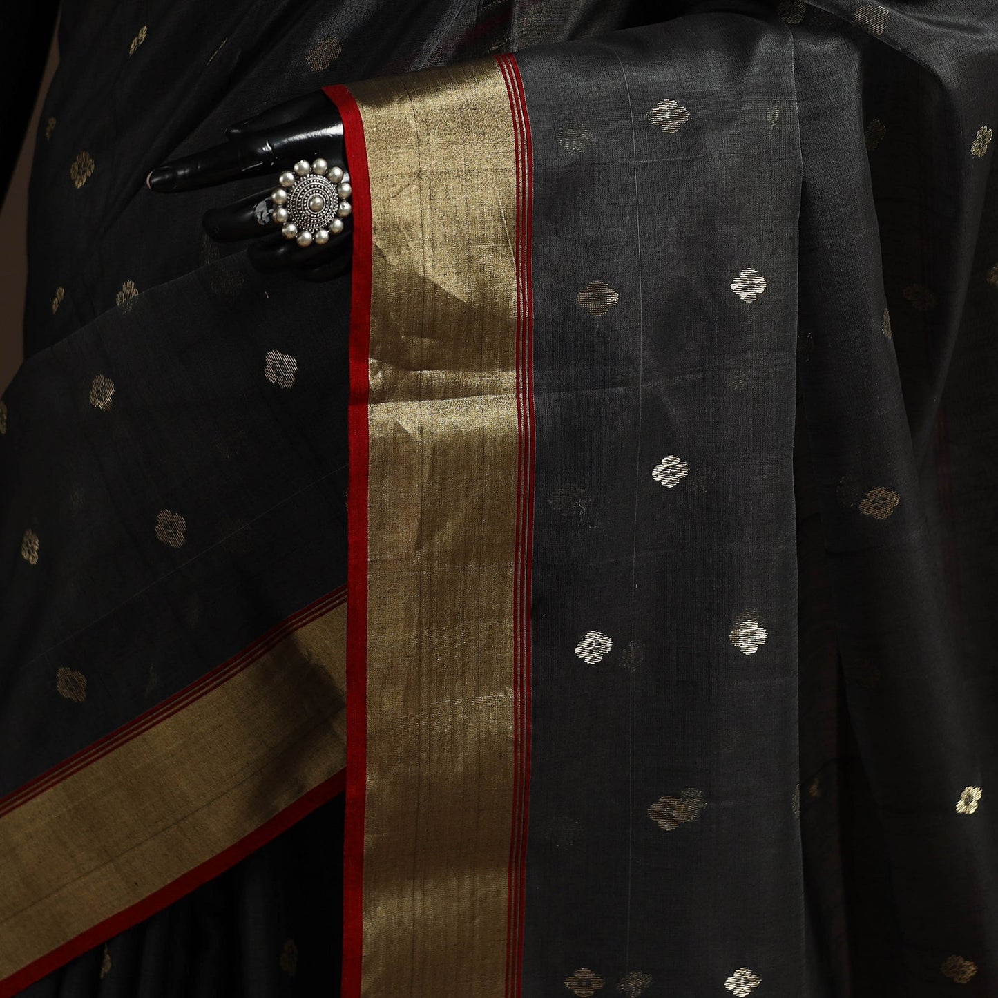 Black - traditional buta handloom zari work chanderi silk