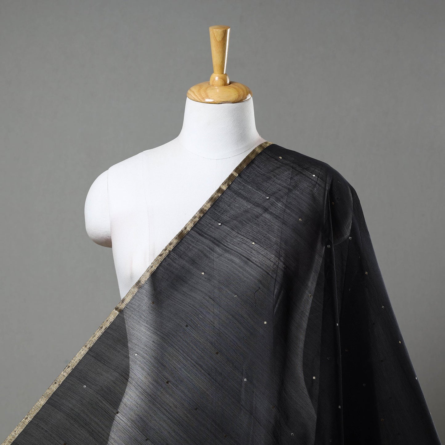  Black Traditional Handloom Chanderi Silk Cotton Fabric