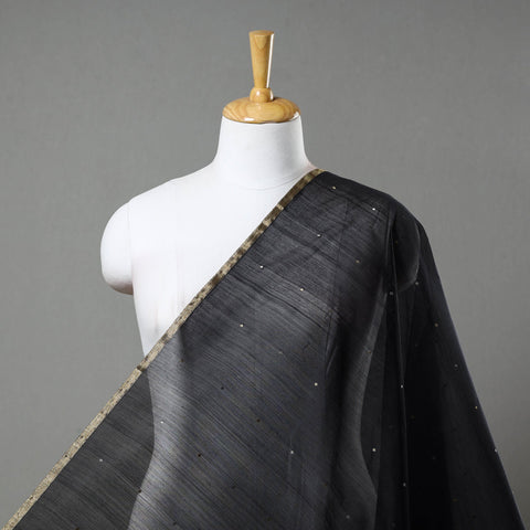  Black Traditional Handloom Chanderi Silk Cotton Fabric
