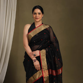 Black - traditional handloom triangle buti silk maheshwari