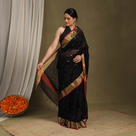 Black - traditional handloom triangle buti silk maheshwari