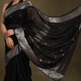 Black - traditional handloom zari buta silk cotton