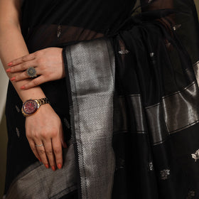 Black - traditional handloom zari buta silk cotton