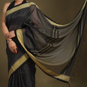 Black - traditional handloom zari work silk maheshwari