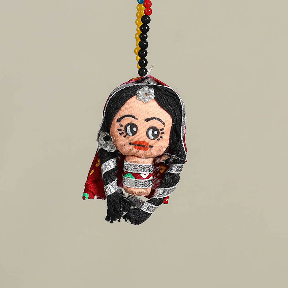 Black Traditional Handmade Rajasthani Doll Face Keychain
