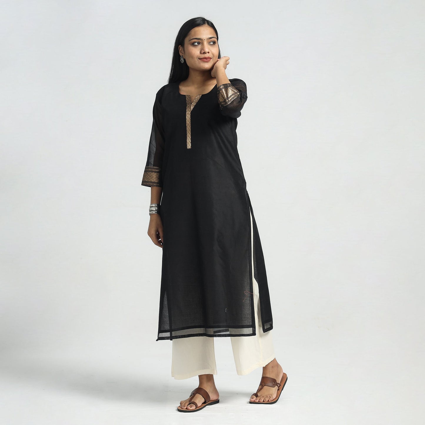 Black - traditional maheshwari handloom silk cotton zari