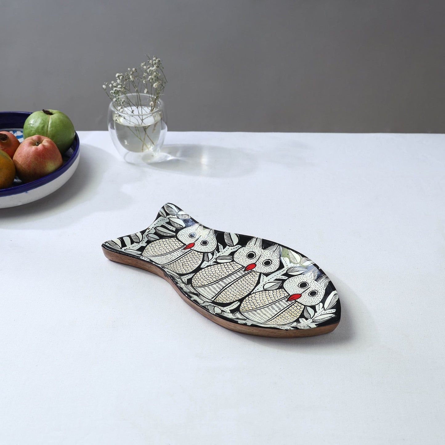 Traditional pattachitra hand painted akashmoni wooden tray