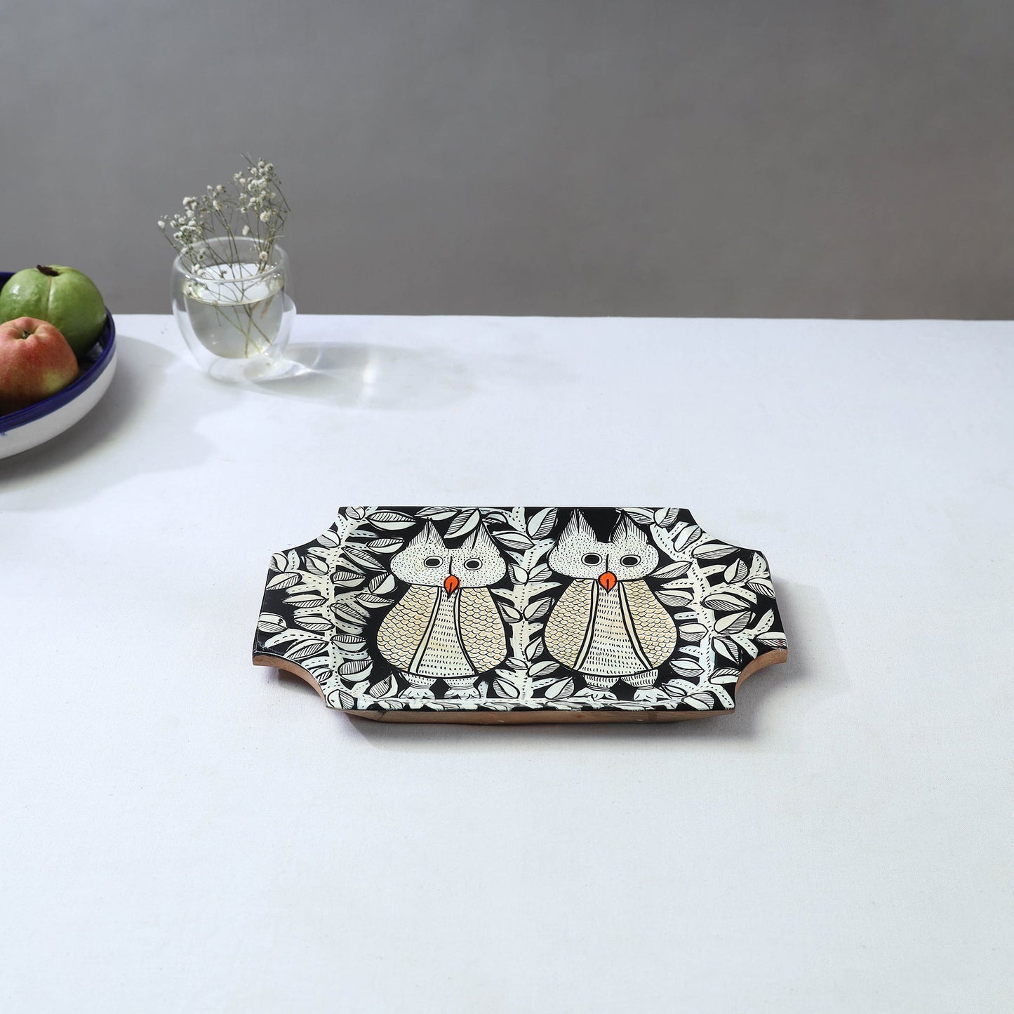 Traditional pattachitra hand painted akashmoni wooden tray