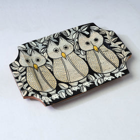 Traditional pattachitra hand painted akashmoni wooden tray