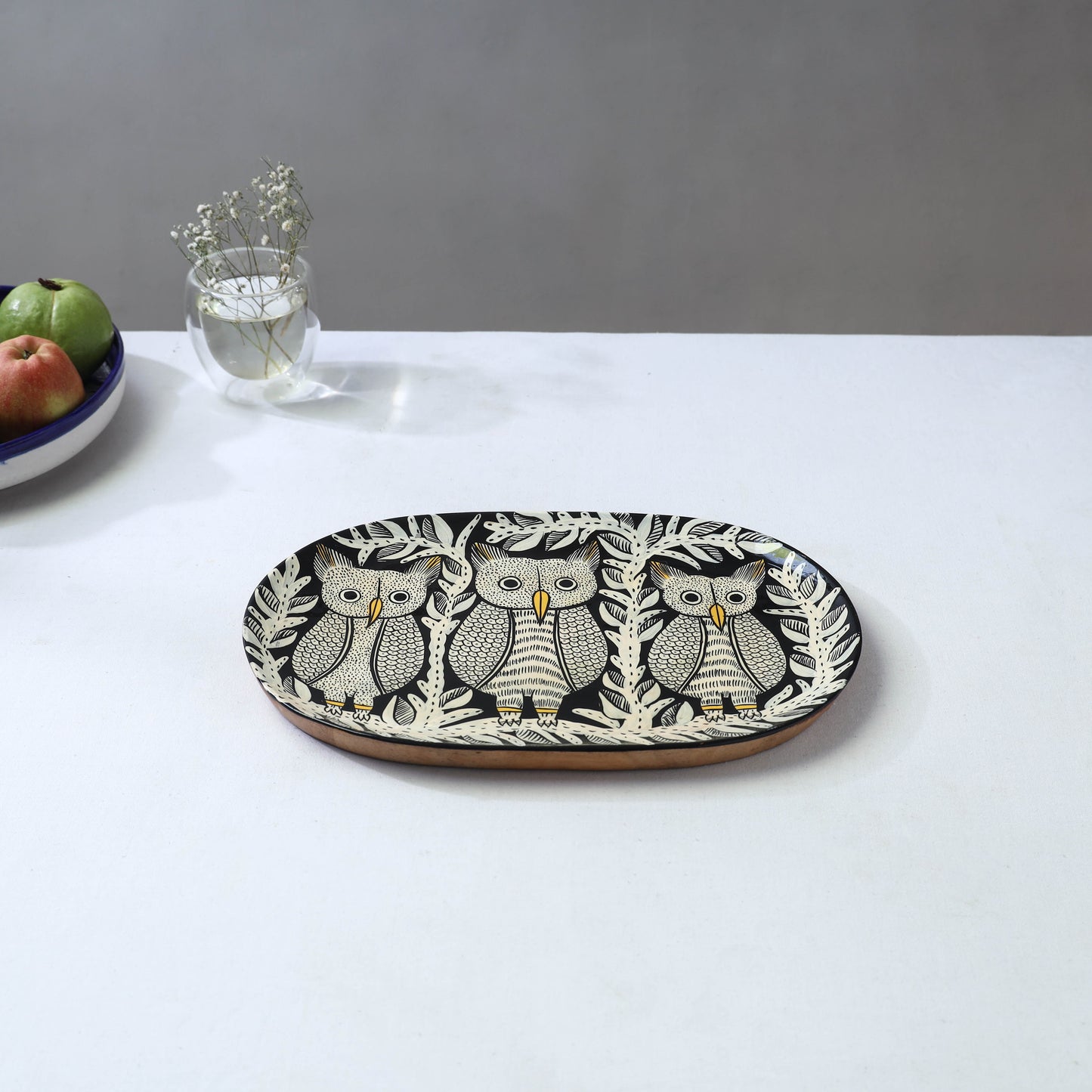 Traditional pattachitra hand painted akashmoni wooden tray