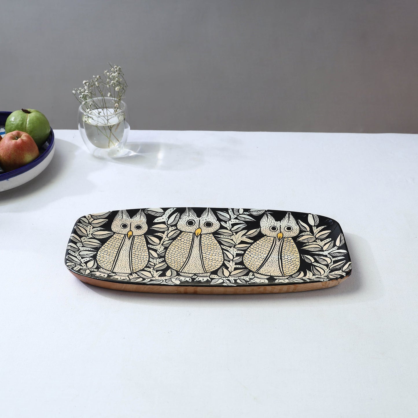 Traditional pattachitra hand painted akashmoni wooden tray