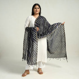 Black Traditional Tie & Dye Chanderi Silk Leheriya Dupatta