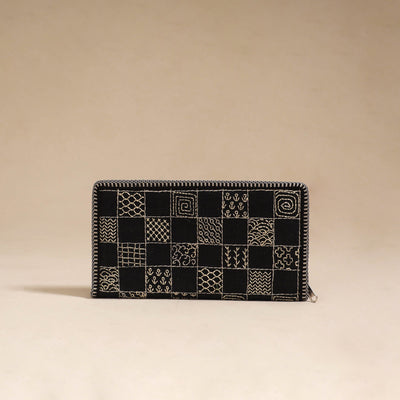 Black - tribal hand embroidered jute passport cover