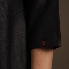 Black Tussar Silk Cotton Kurta with Fine Hand Embroidery