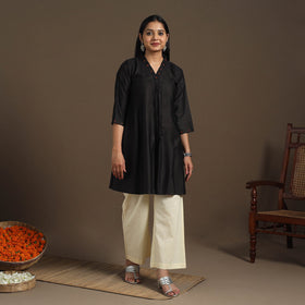 Black Tussar Silk Cotton Kurta with Fine Hand Embroidery