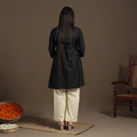 Black Tussar Silk Cotton Kurta with Fine Hand Embroidery