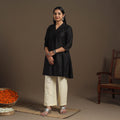 Black Tussar Silk Cotton Kurta with Fine Hand Embroidery