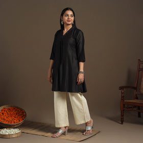 Black Tussar Silk Cotton Kurta with Fine Hand Embroidery